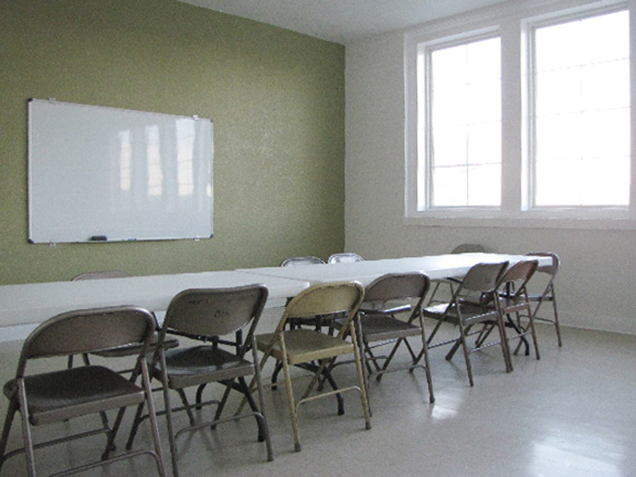 new paint, windows, tables and chairs