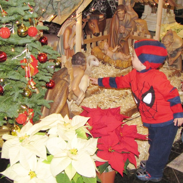 Children love our beautiful nativity scene