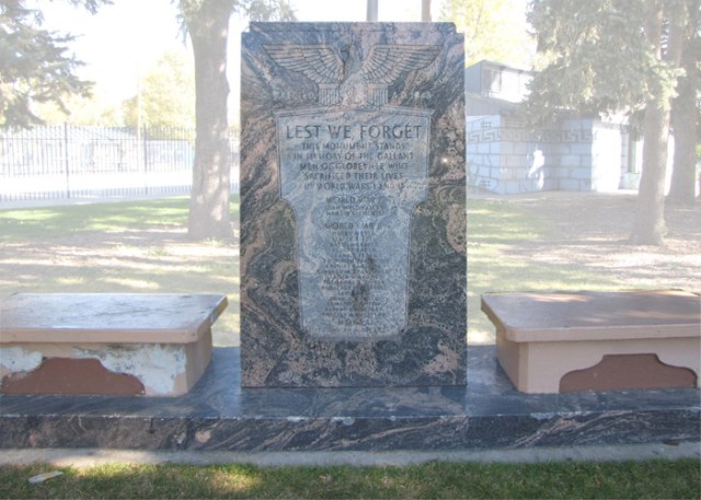 memorial in Argo Park honoring Globeville veterans who gave the ultimate sacrifice
